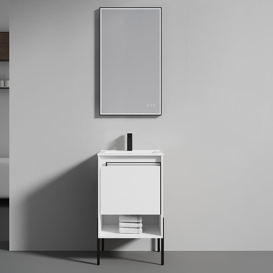 Turin  Collection 20" Freestanding Bathroom Vanity with  Ceramic Sink - Matte White