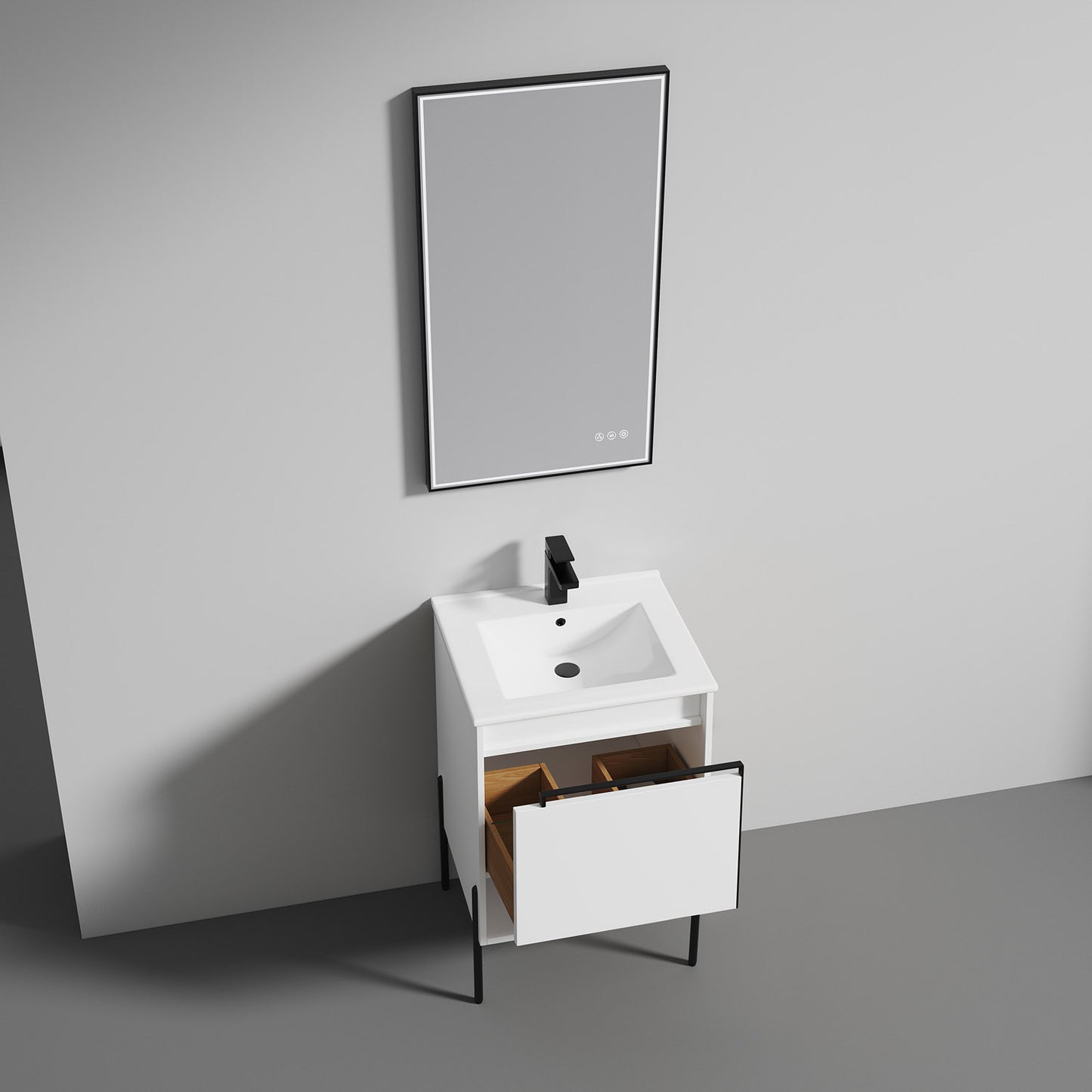 Turin  Collection 20" Freestanding Bathroom Vanity with  Ceramic Sink - Matte White