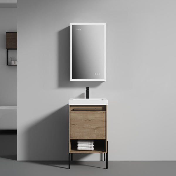 Turin 20 Freestanding Bathroom Vanity with Acrylic Sink - Classic Oak