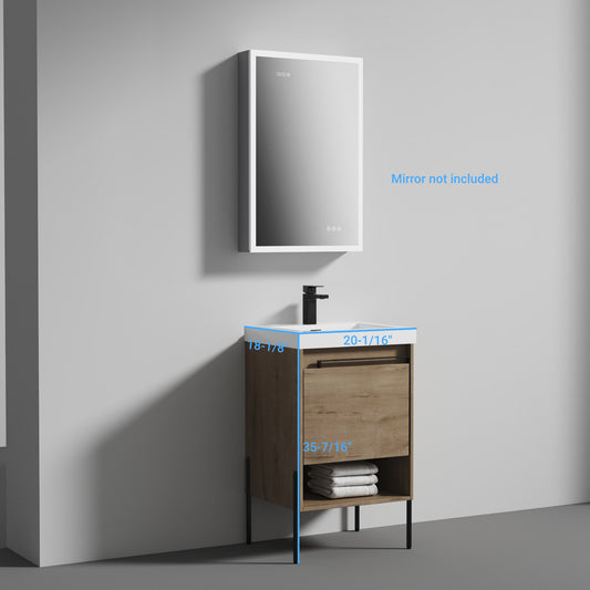 Turin 20" Freestanding Bathroom Vanity with Acrylic Sink - Classic Oak