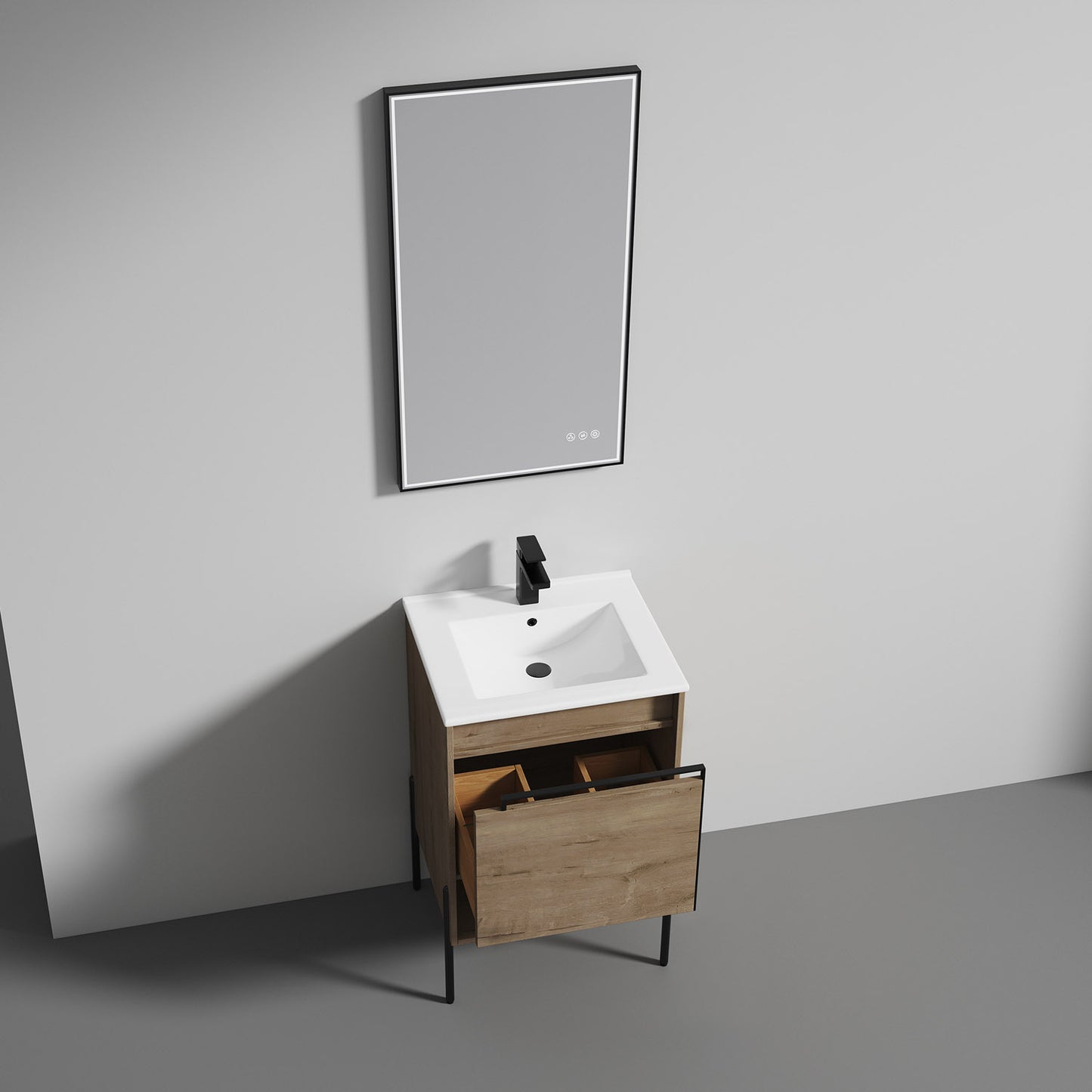 Turin 20" Freestanding Bathroom Vanity with Ceramic Sink - Classic Oak