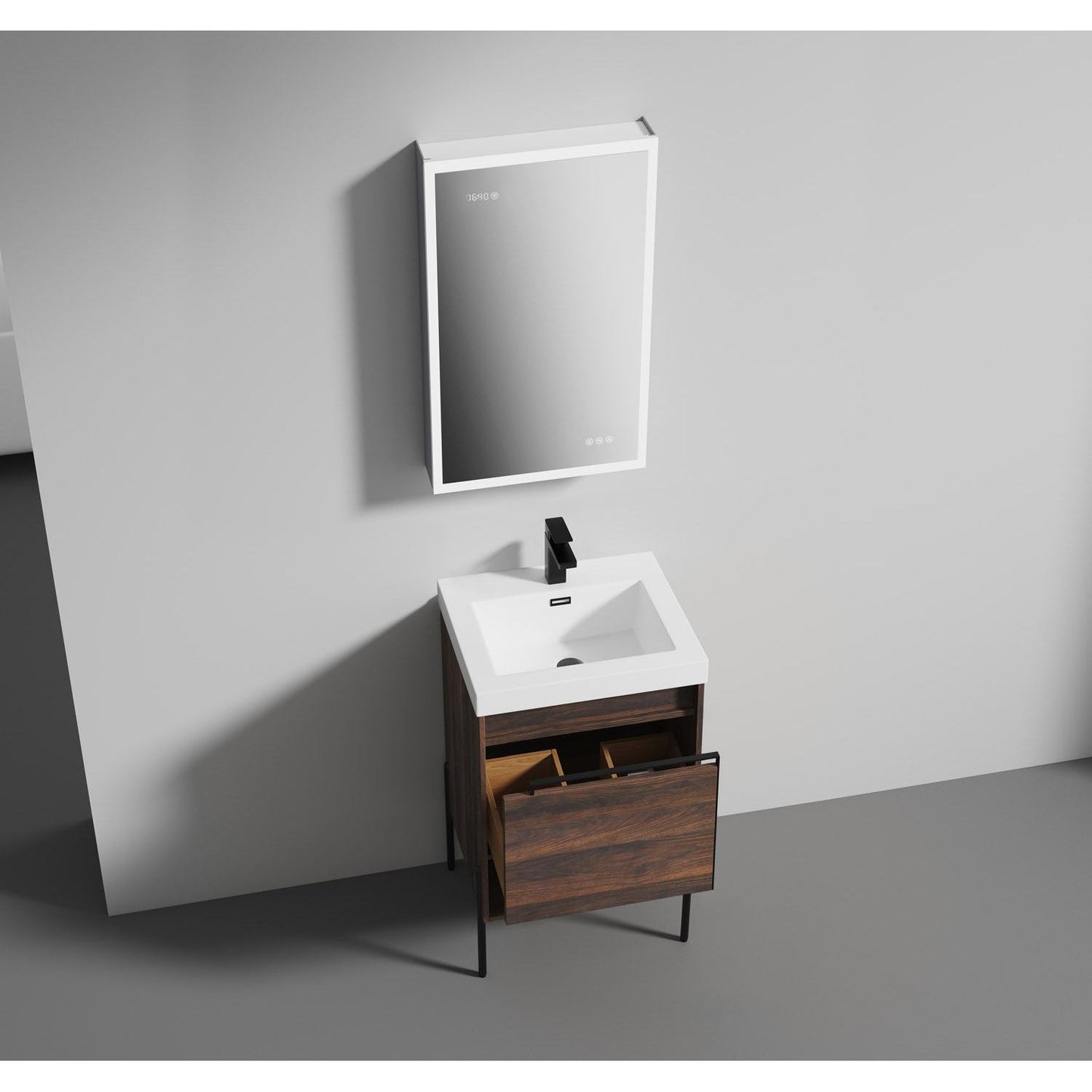 Turin 20" Freestanding Bathroom Vanity with Acrylic Sink - Cali Walnut