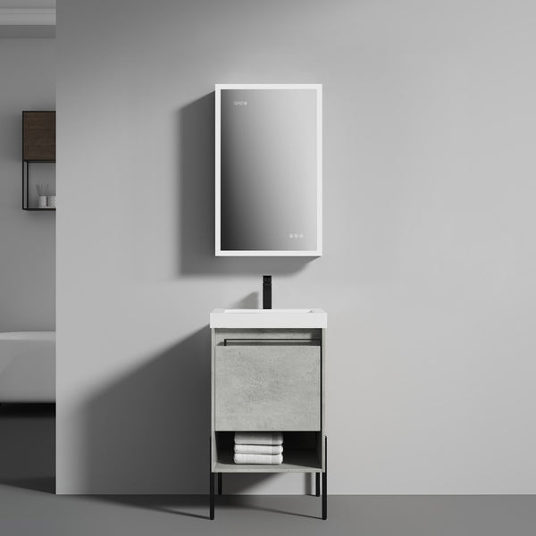 Turin 20 Freestanding Bathroom Vanity with Acrylic Sink - Plain Cement