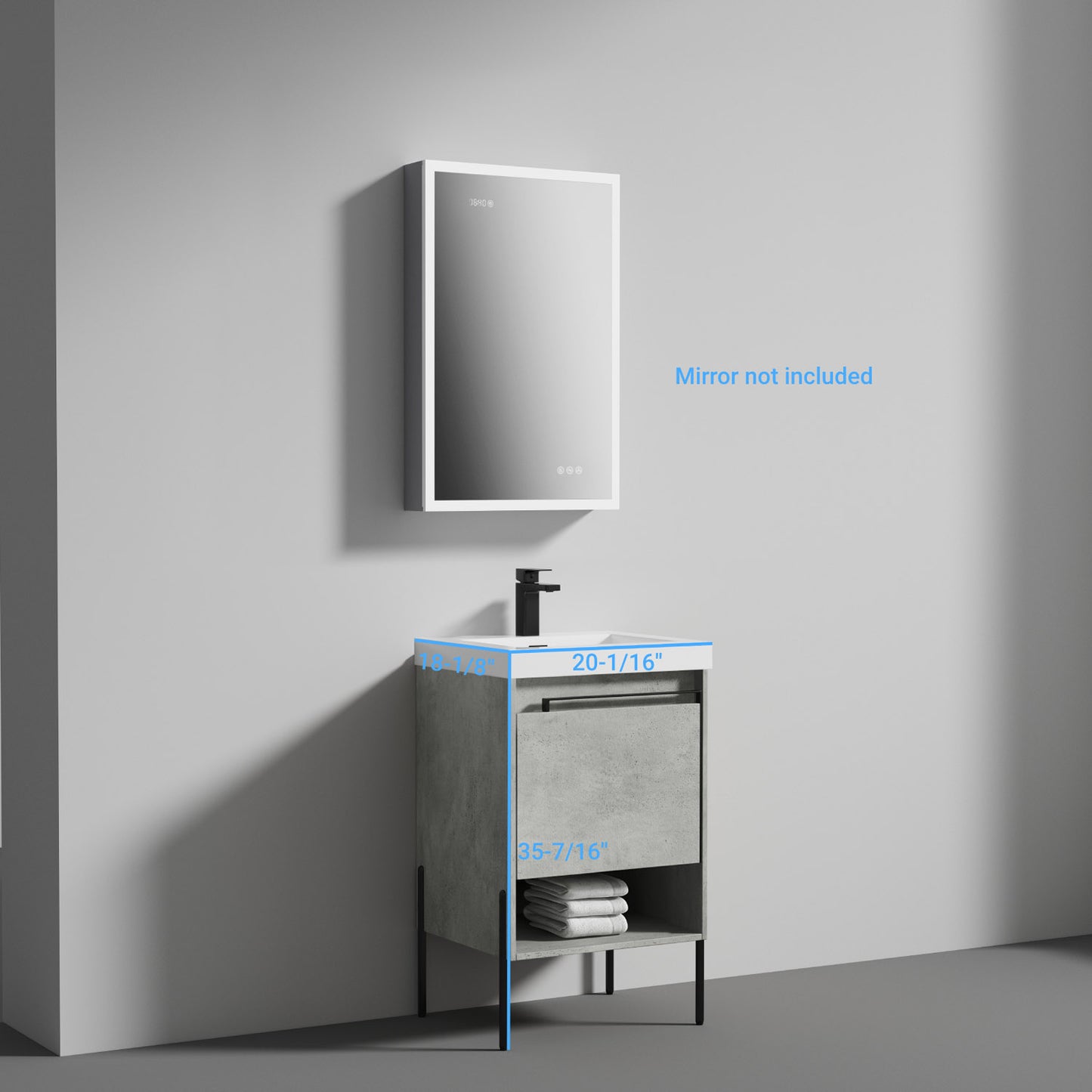 Turin 20" Freestanding Bathroom Vanity with Acrylic Sink - Plain Cement