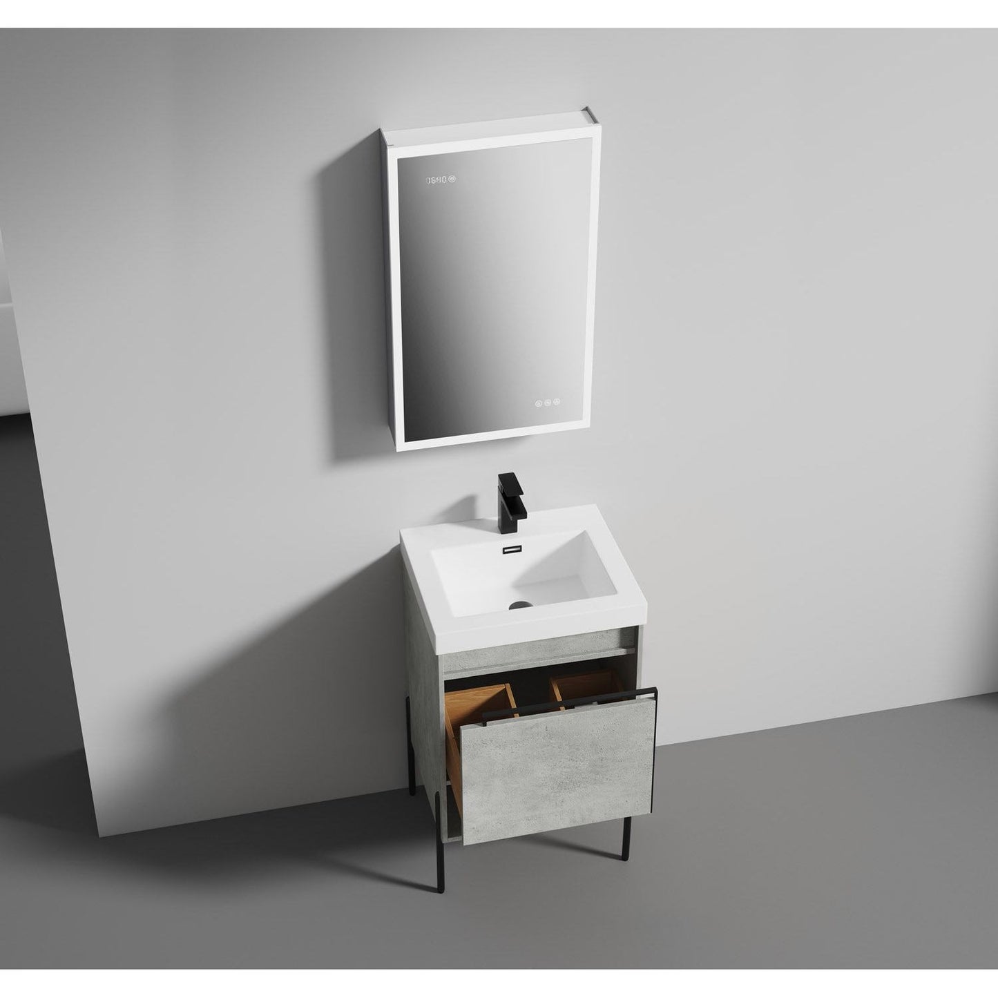 Turin 20" Freestanding Bathroom Vanity with Acrylic Sink - Plain Cement