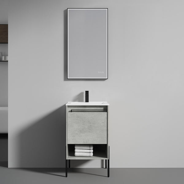 Turin 20 Freestanding Bathroom Vanity with Ceramic Sink - Plain Cement