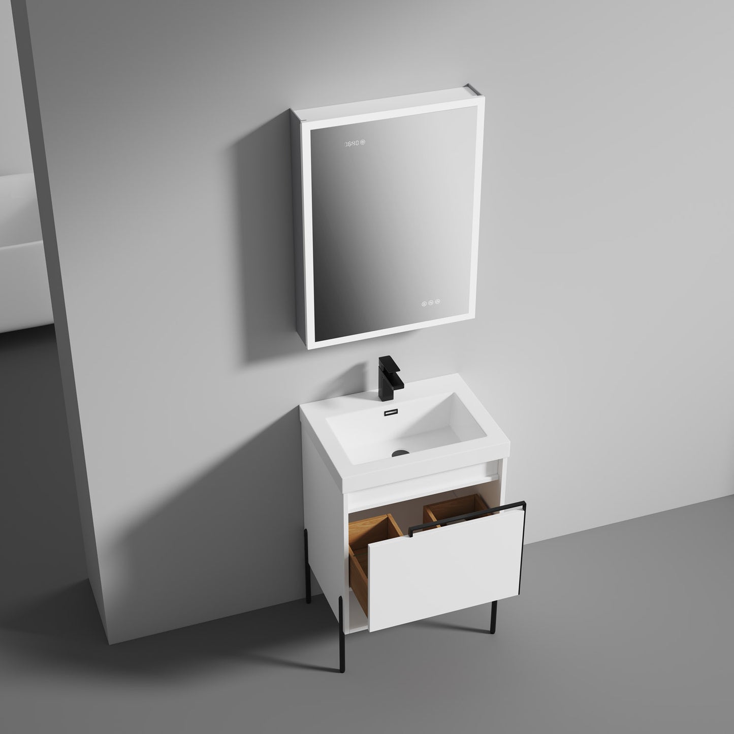 Turin 24" Freestanding Bathroom Vanity with Acrylic Sink - Matte White