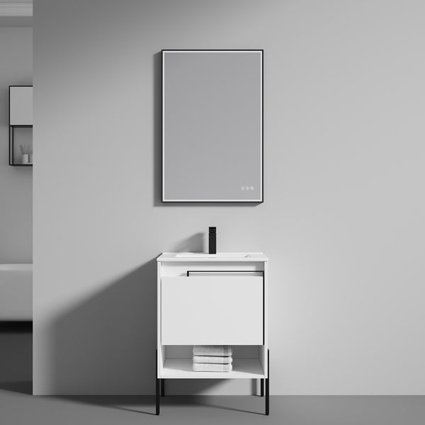 Turin 24 Freestanding Bathroom Vanity with Ceramic Sink - Matte White