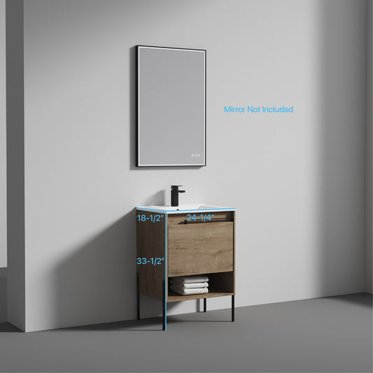 Turin 24" Freestanding Bathroom Vanity with Ceramic Sink - Classic Oak