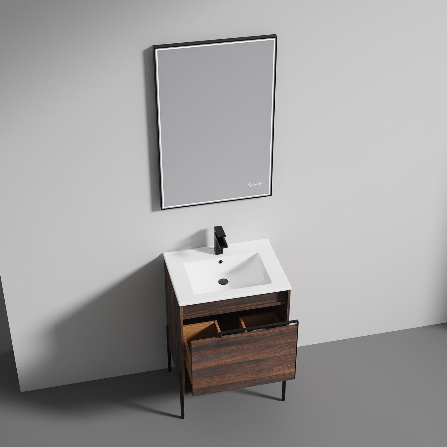 Turin 24" Freestanding Bathroom Vanity with Ceramic Sink - Cali Walnut