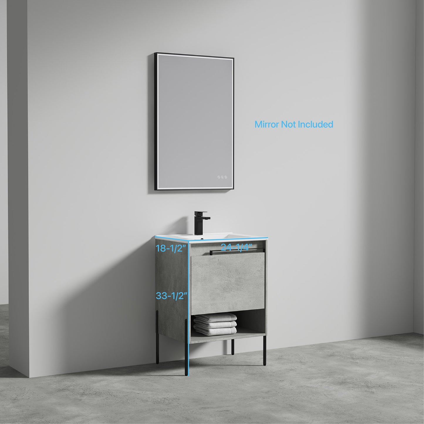 Turin 24" Freestanding Bathroom Vanity with Ceramic Sink - Plain Cement