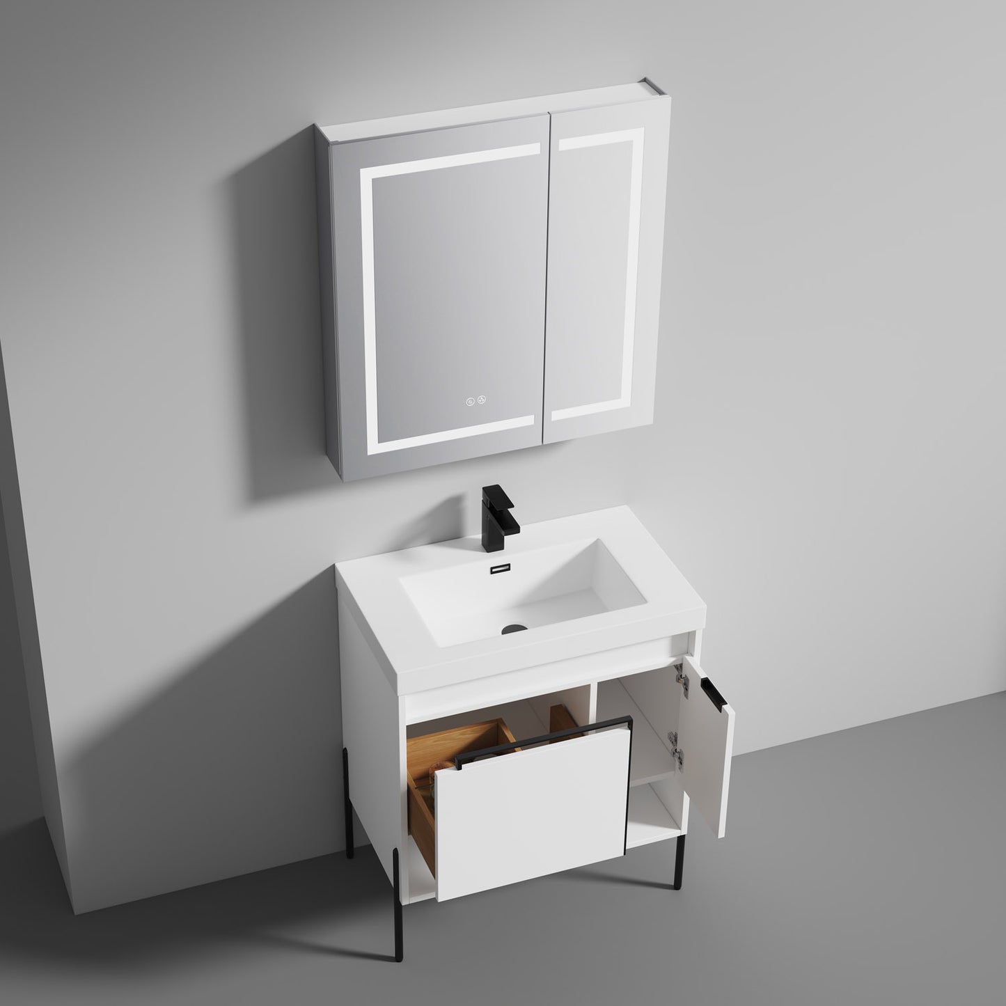 Turin 30" Freestanding Bathroom Vanity with Acrylic Sink - Matte White
