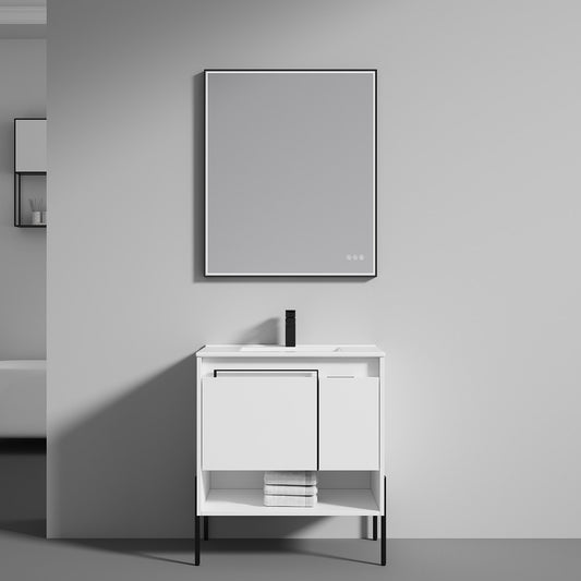 Turin 30" Freestanding Bathroom Vanity with Ceramic Sink - Matte White