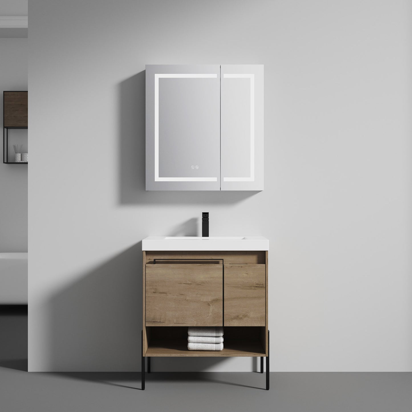 Turin 30" Freestanding Bathroom Vanity with Acrylic Sink - Classic Oak