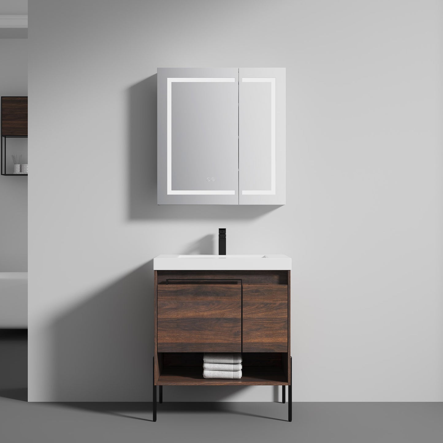 Turin 30" Freestanding Bathroom Vanity with Acrylic Sink - Cali Walnut