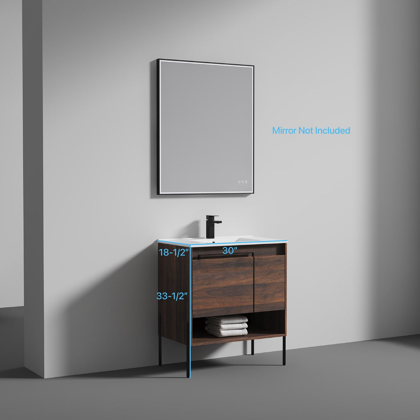 Turin 30" Freestanding Bathroom Vanity with Ceramic Sink - Cali Walnut
