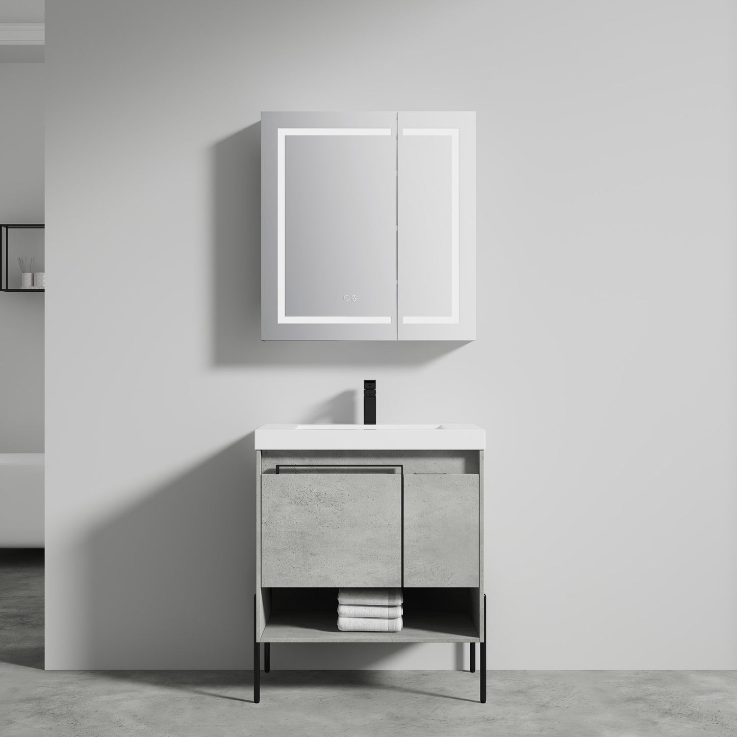 Turin 30" Freestanding Bathroom Vanity with Acrylic Sink - Plain Cement