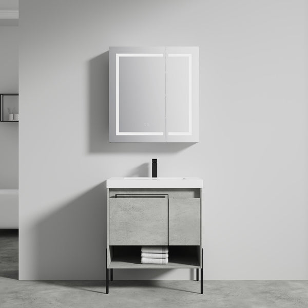 Turin 30 Freestanding Bathroom Vanity with Acrylic Sink - Plain Cement