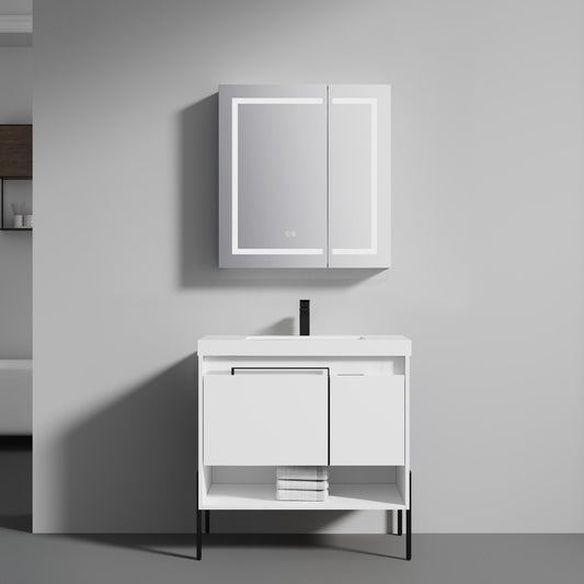Turin 36" Freestanding Bathroom Vanity with Acrylic Sink - Matte White