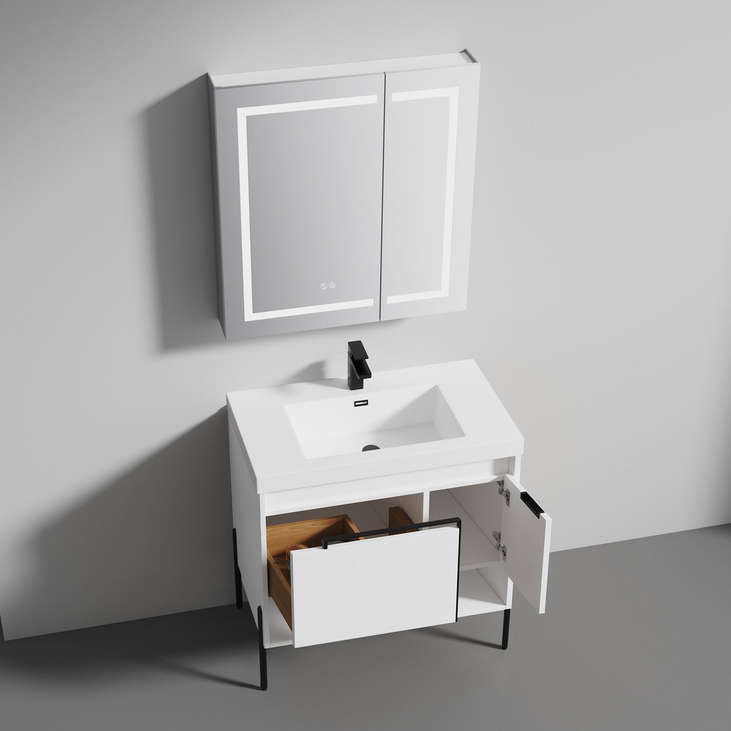 Turin 36" Freestanding Bathroom Vanity with Acrylic Sink - Matte White