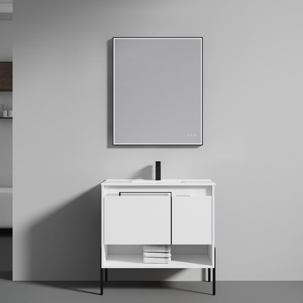 Turin 36 Freestanding Bathroom Vanity with Ceramic Sink - Matte White