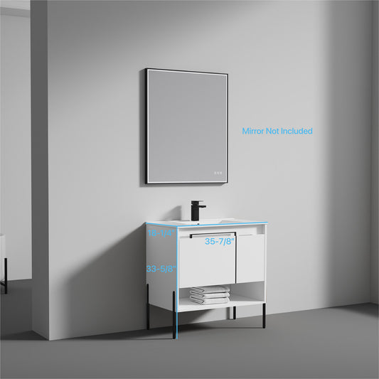 Turin 36" Freestanding Bathroom Vanity with Ceramic Sink - Matte White