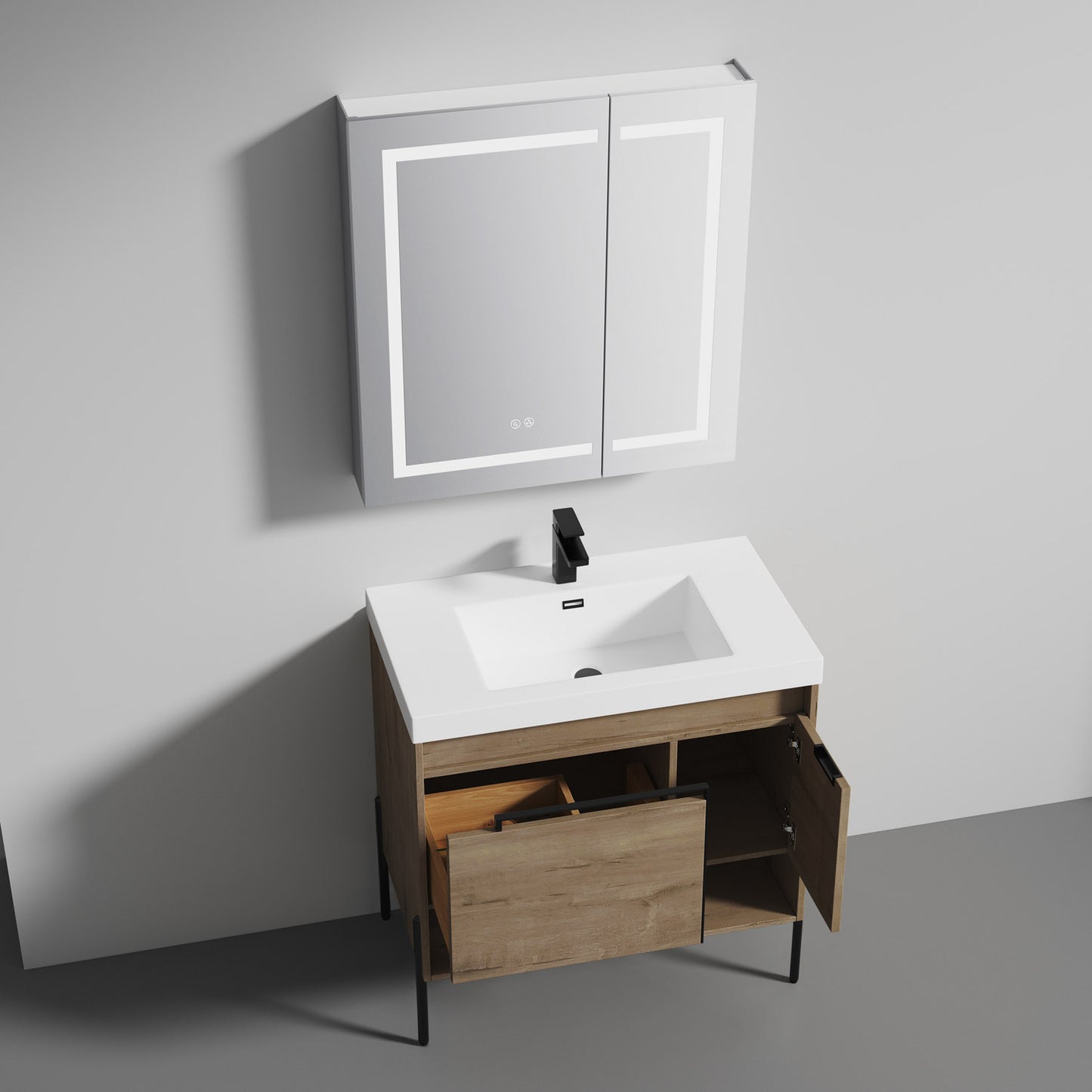 Turin 36" Freestanding Bathroom Vanity with Acrylic Sink - Classic Oak
