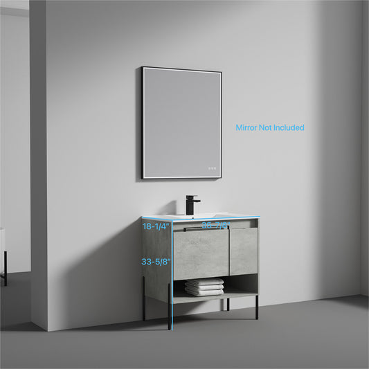 Turin 36" Freestanding Bathroom Vanity with Ceramic Sink - Plain Cement