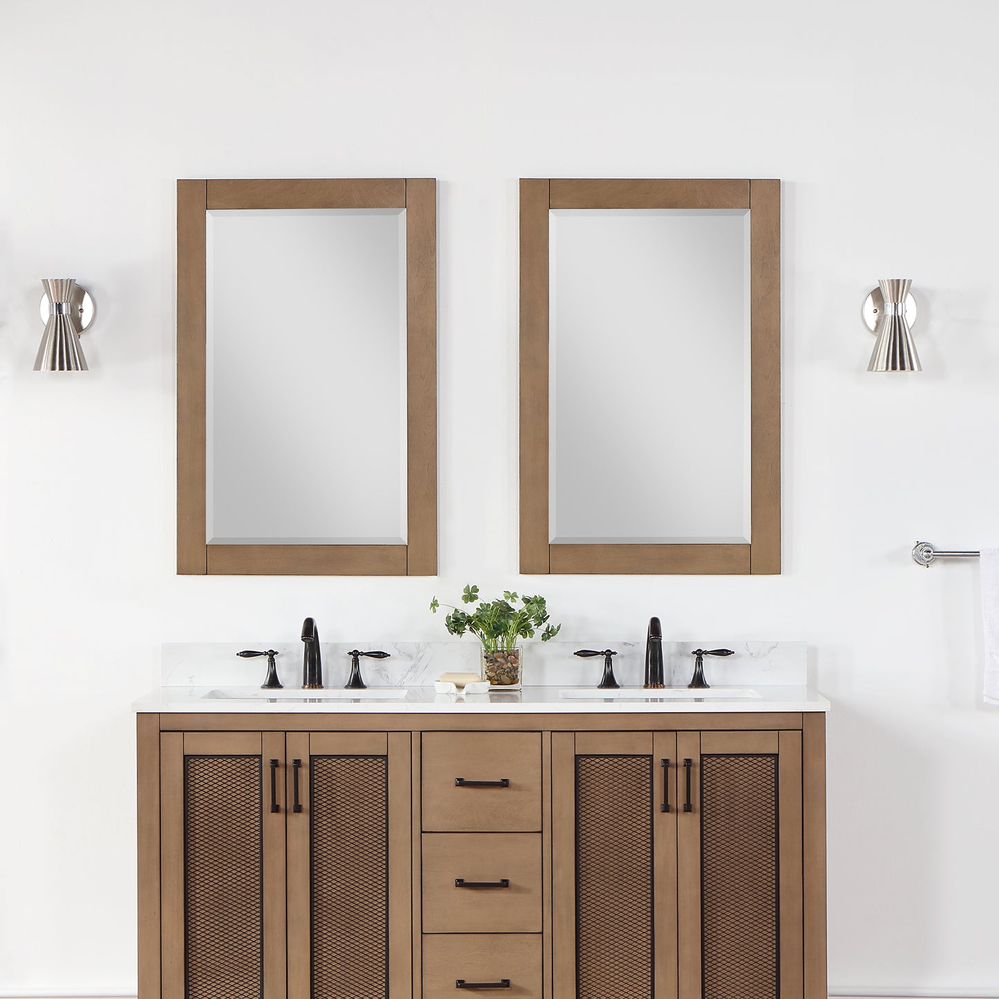 Ivy 24" Rectangular Bathroom Wood Framed Wall Mirror in Brown Pine