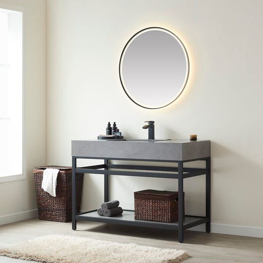 Bilbao 48" Single Vanity with Matte black stainless steel bracket match with Grey Sintered Stone Top and Mirror