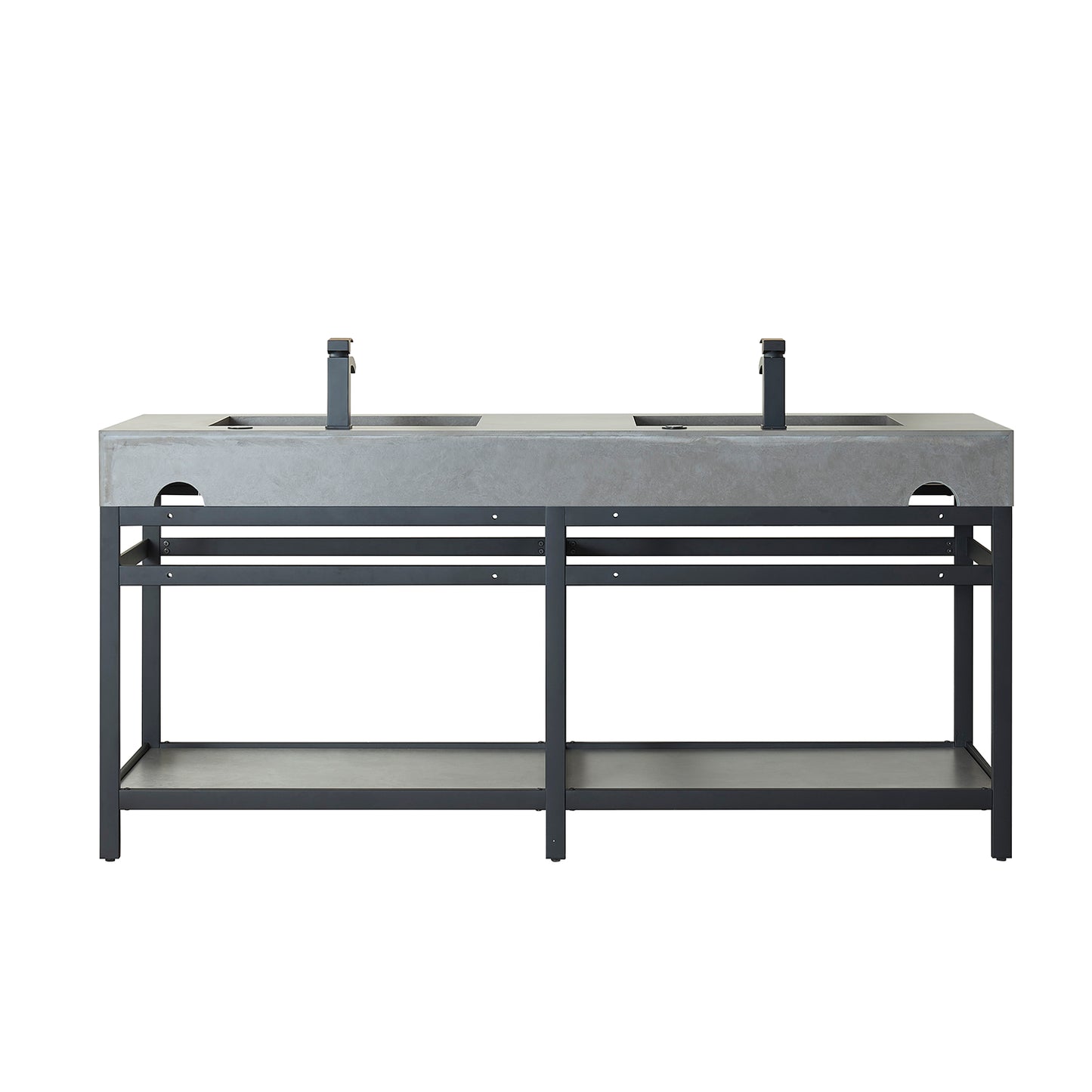Bilbao 72" Double Vanity with Matte black stainless steel bracket match with Grey Sintered Stone Top