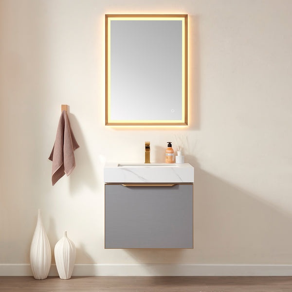 Alicante 24 Single Sink Bath Vanity in Grey with White Sintered Stone Top and Mirror