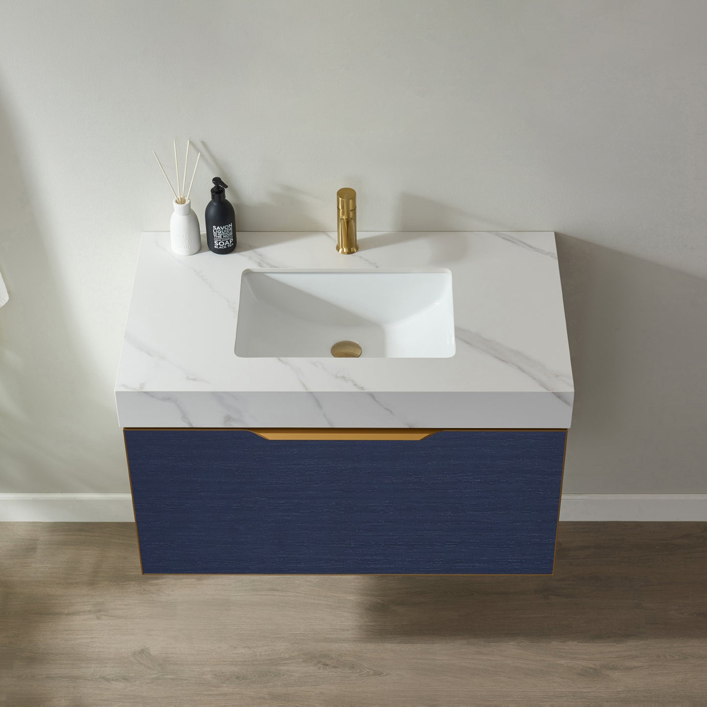 Alicante 36" Vanity in Classic Blue with White Sintered Stone Countertop and undermount sink Without Mirror