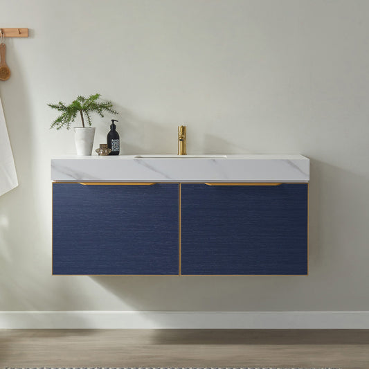 Alicante 48" Vanity in Classic Blue with White Sintered Stone Countertop and undermount sink Without Mirror
