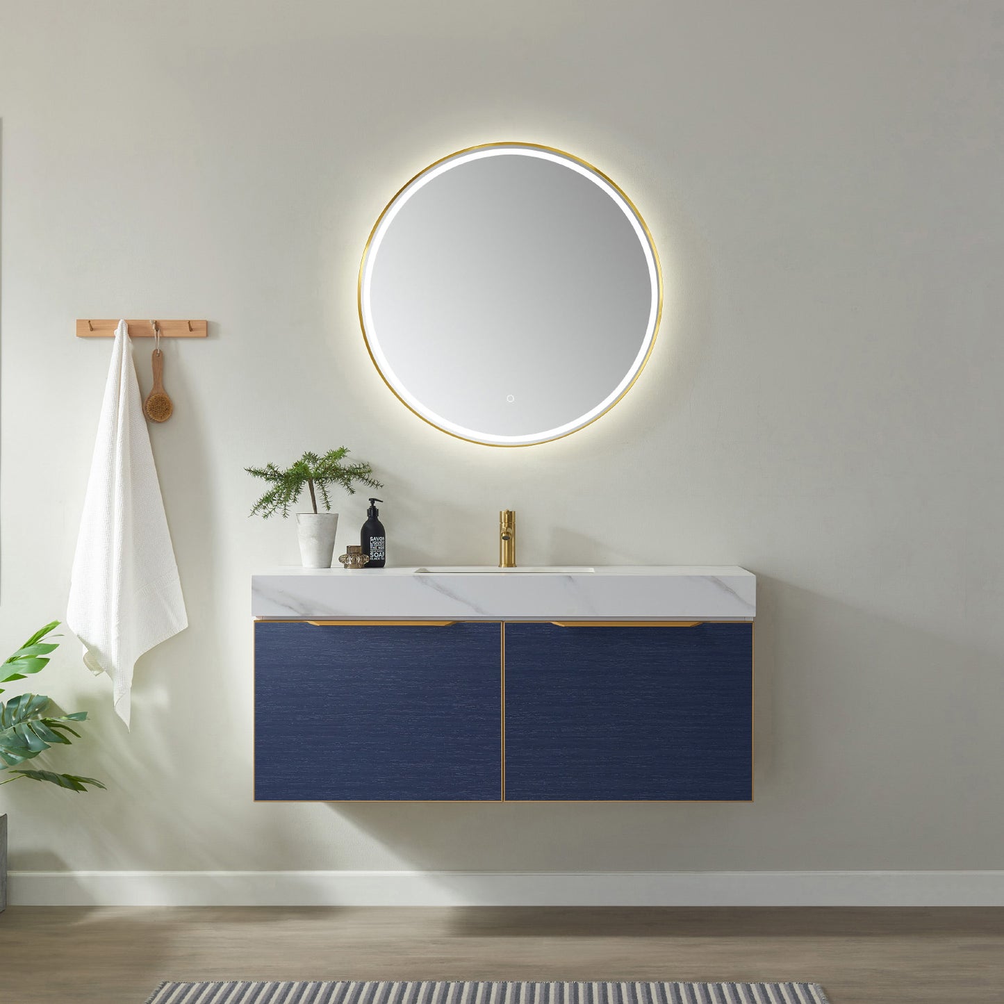 Alicante 48" Vanity in Classic Blue with White Sintered Stone Countertop and undermount sink With Mirror