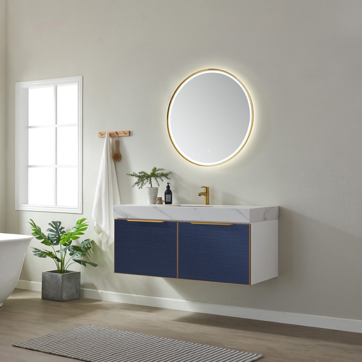 Alicante 48" Vanity in Classic Blue with White Sintered Stone Countertop and undermount sink With Mirror