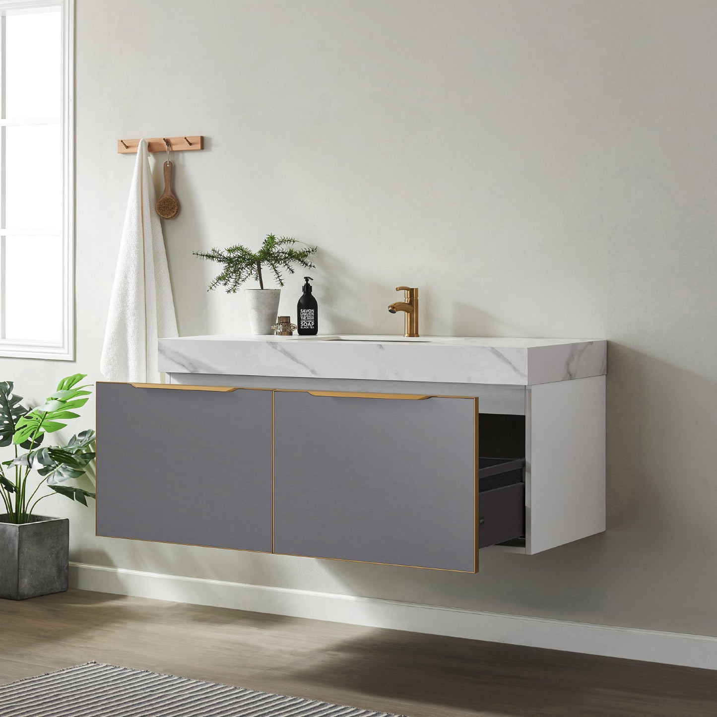 Alicante 48" Vanity in Grey with White Sintered Stone Countertop and undermount sink Without Mirror