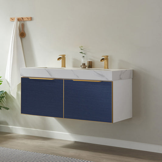 Alicante 48M" Vanity in Classic Blue with White Sintered Stone Countertop and undermount sink Without Mirror