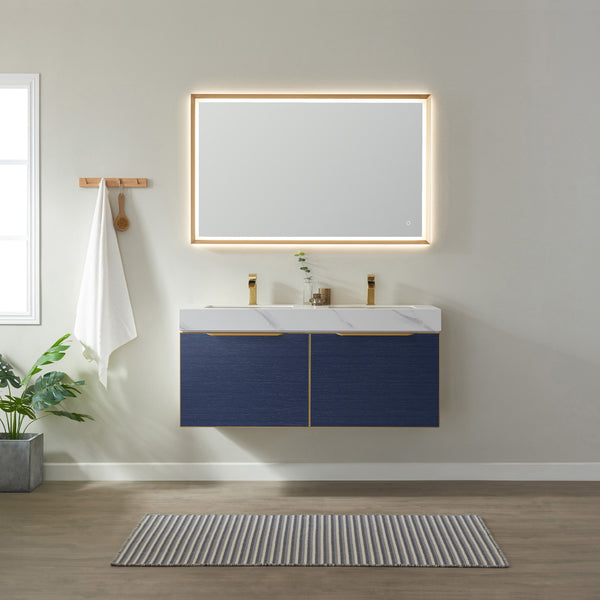 Alicante 48M Vanity in Classic Blue with White Sintered Stone Countertop and undermount sink With Mirror
