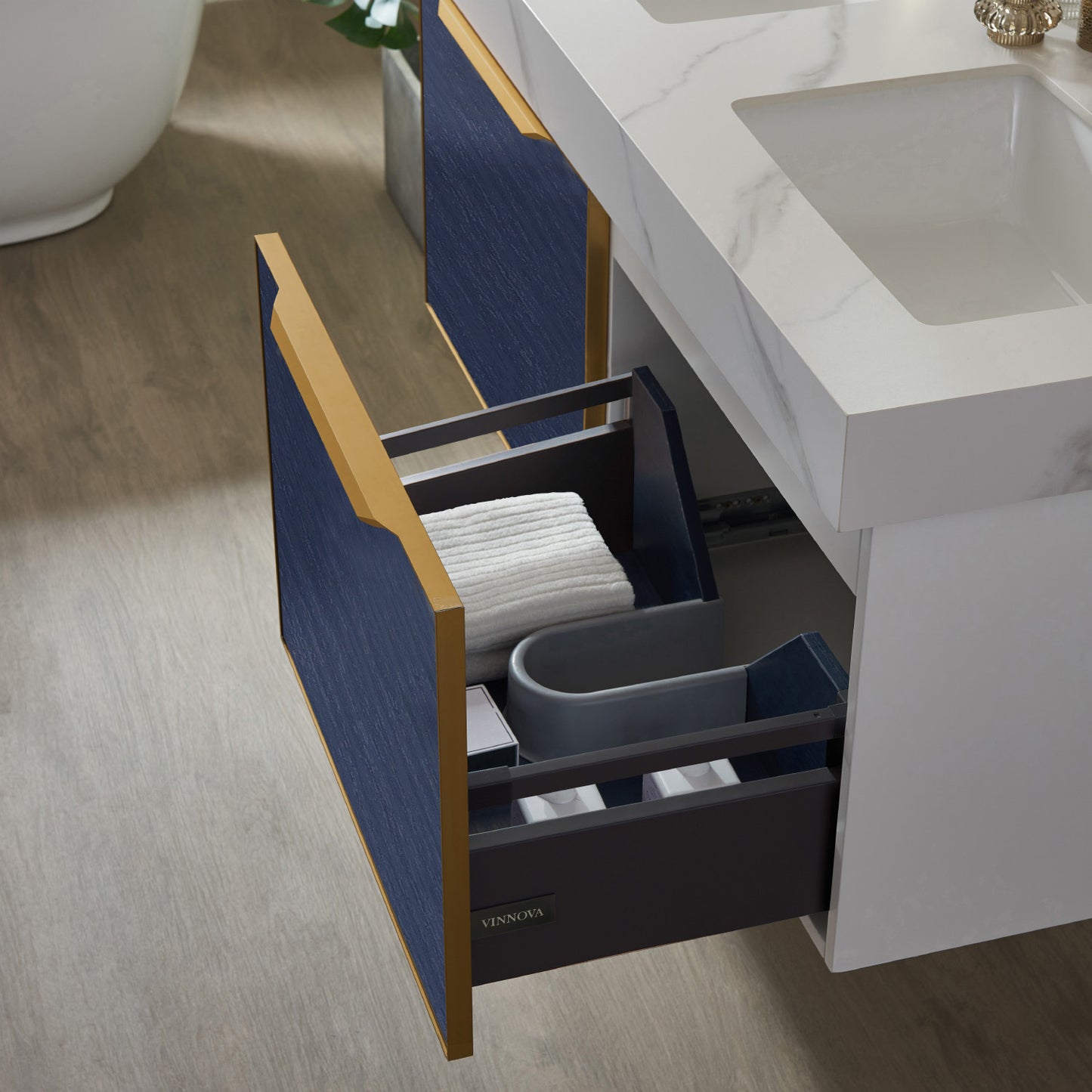 Alicante 48M" Vanity in Classic Blue with White Sintered Stone Countertop and undermount sink With Mirror