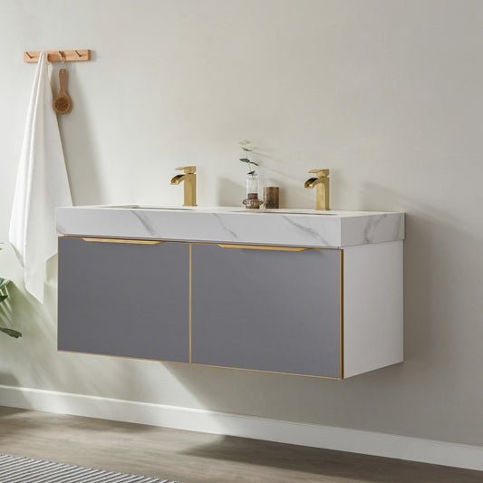 Alicante 48M" Vanity in Grey with White Sintered Stone Countertop and undermount sink Without Mirror