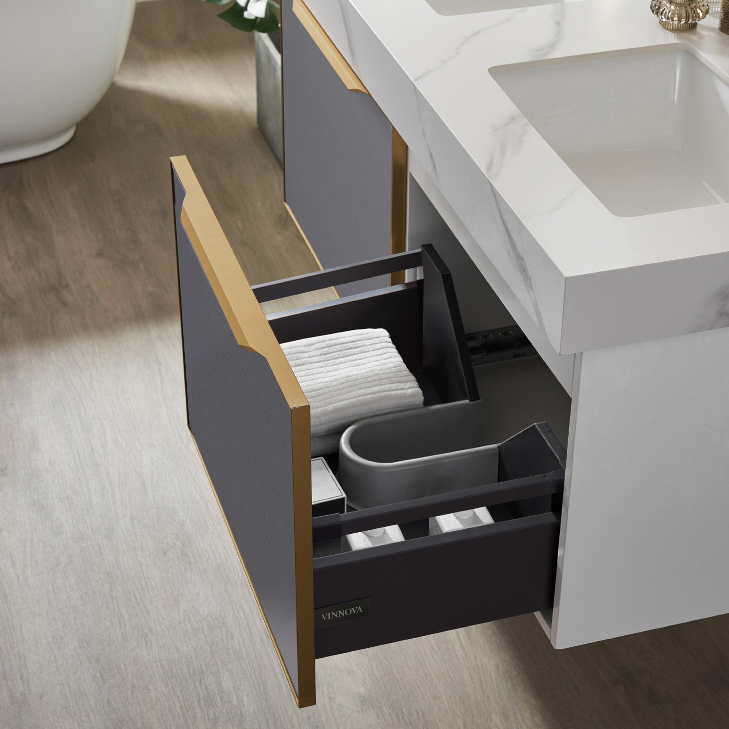 Alicante 48M" Vanity in Grey with White Sintered Stone Countertop and undermount sink Without Mirror