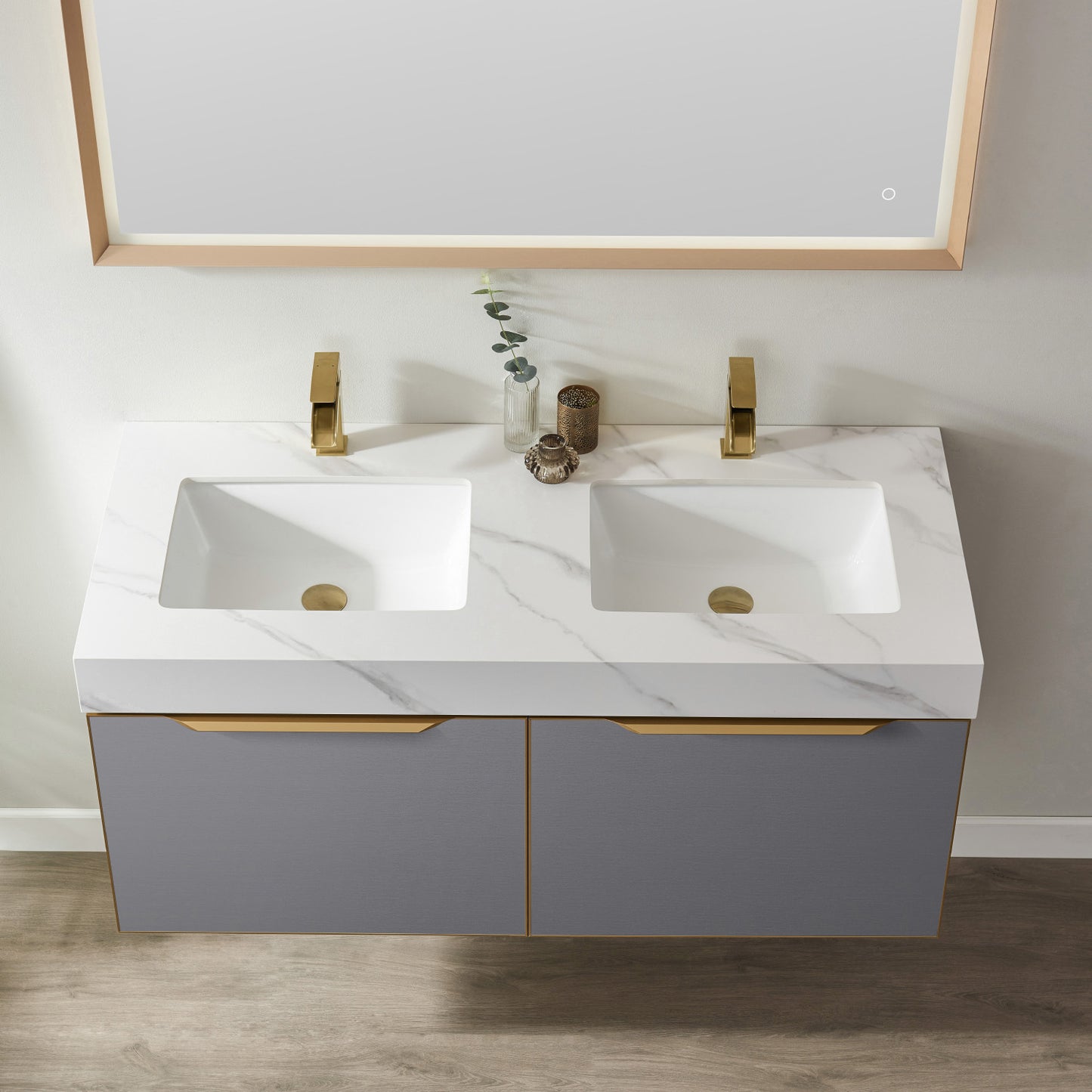 Alicante 48M" Vanity in Grey with White Sintered Stone Countertop and undermount sink With Mirror