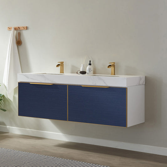 Alicante 60" Vanity in Classic Blue with White Sintered Stone Countertop and undermount sink Without Mirror