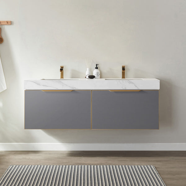 Alicante 60 Vanity in Grey with White Sintered Stone Countertop and undermount sink Without Mirror
