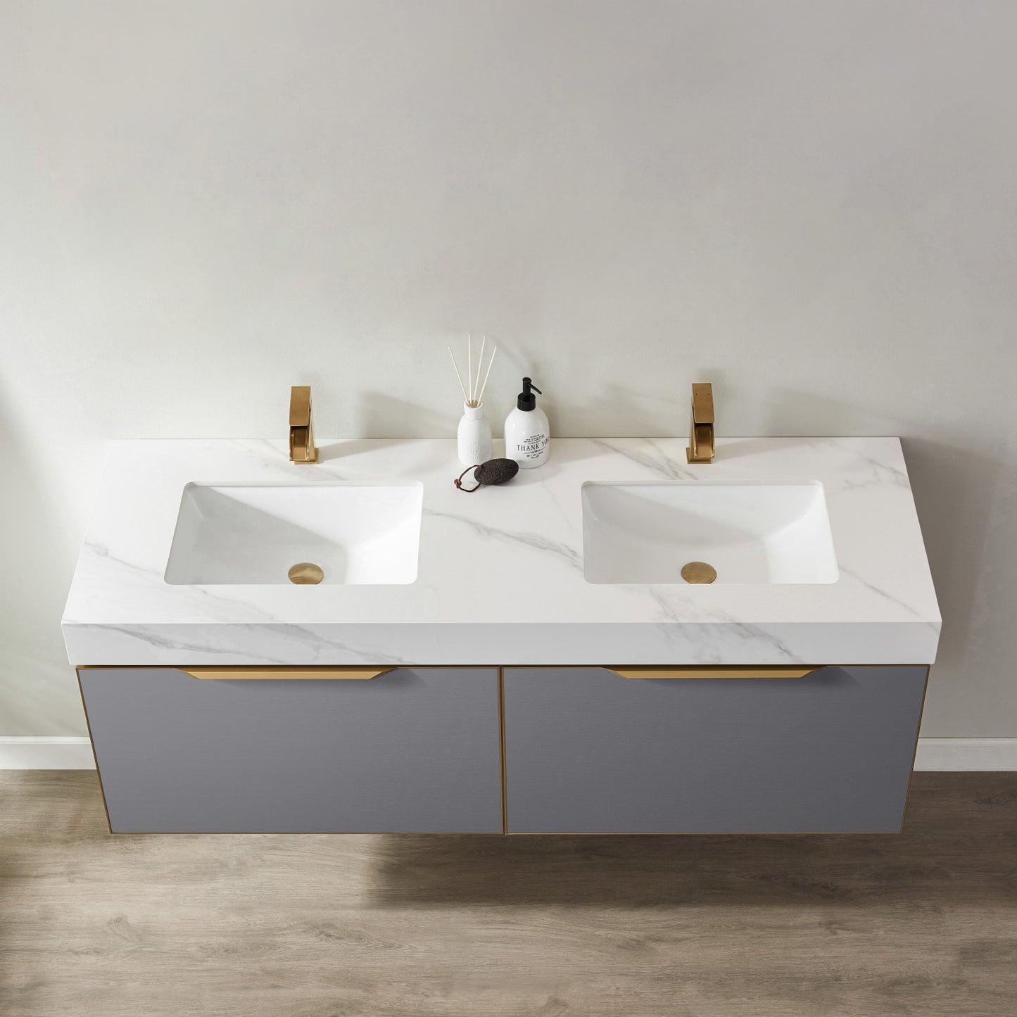 Alicante 60" Vanity in Grey with White Sintered Stone Countertop and undermount sink Without Mirror