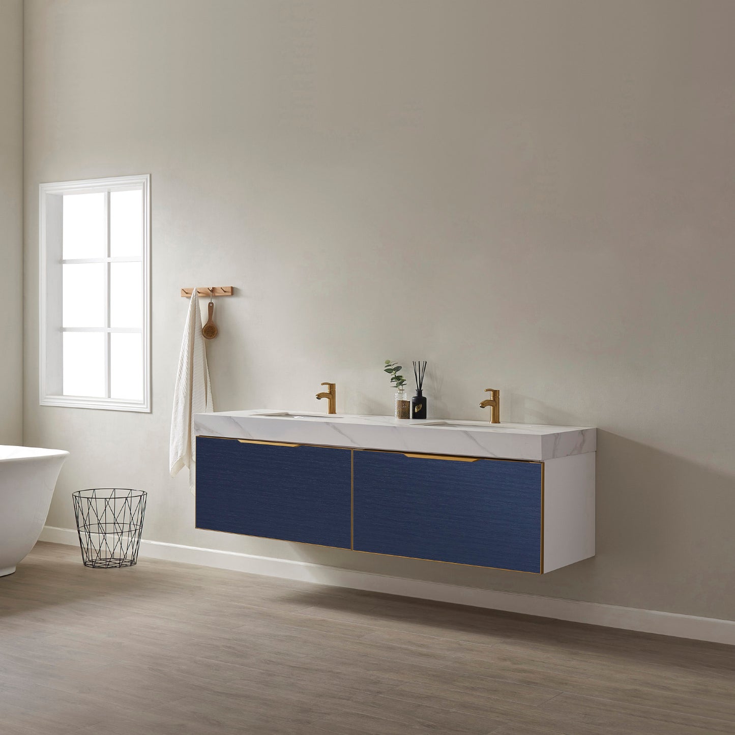 Alicante 72" Vanity in Classic Blue with White Sintered Stone Countertop and undermount sink Without Mirror