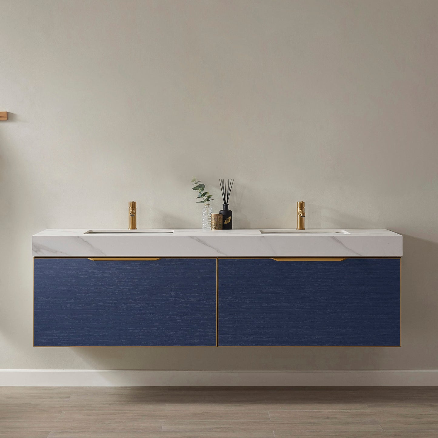 Alicante 72" Vanity in Classic Blue with White Sintered Stone Countertop and undermount sink Without Mirror