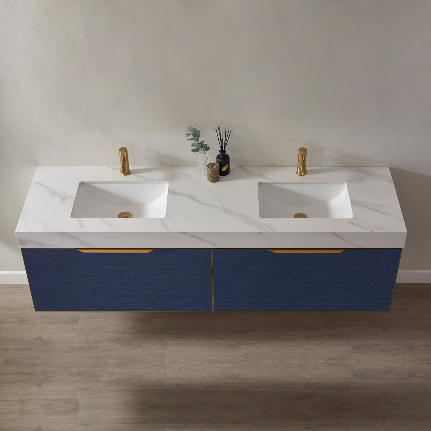 Alicante 72" Vanity in Classic Blue with White Sintered Stone Countertop and undermount sink Without Mirror