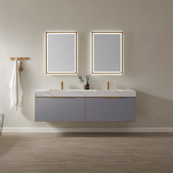 Alicante 72 Vanity in Grey with White Sintered Stone Countertop and undermount sink With Mirror